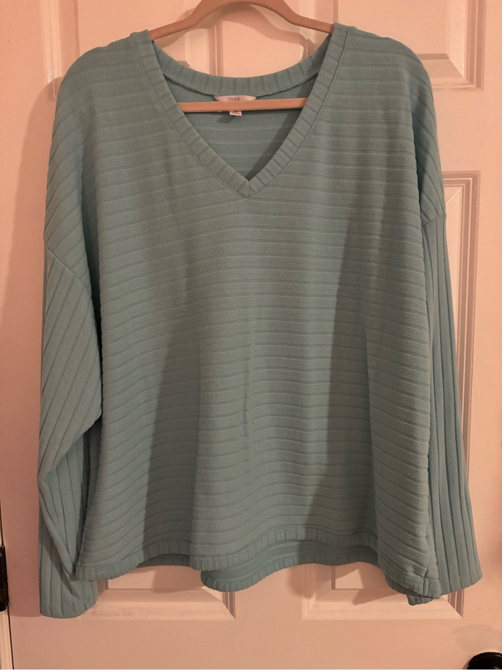 Light Teal Ribbed V-Neck Top